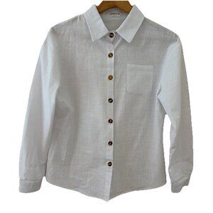 Zaayo Women's  100% Cotton White Shirt Size S Button Up Long Sleeve Minimalist